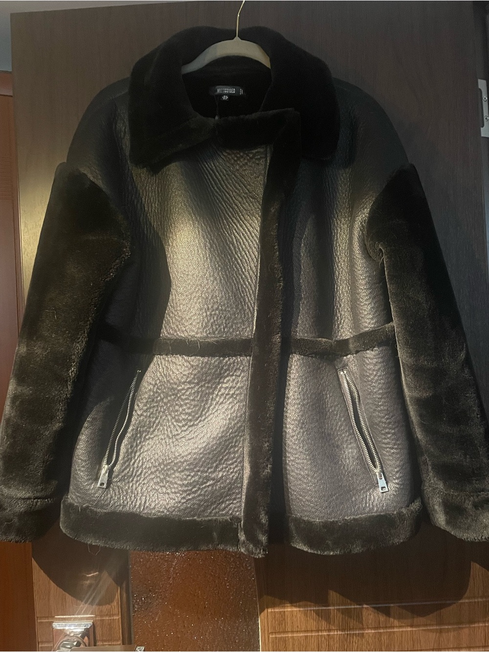 Missguided Black Faux Shearling Panelled Jacket